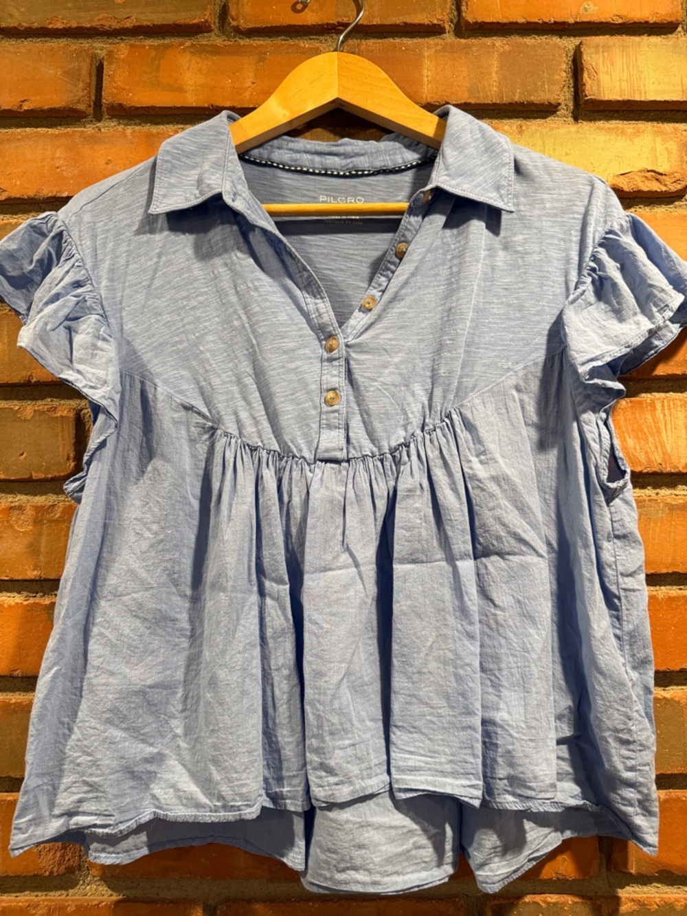 Pilcro Light Blue Ruffle-Sleeve Babydoll Blouse
